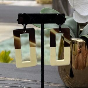 Brown and off  White buffalo horn lacquer earrings